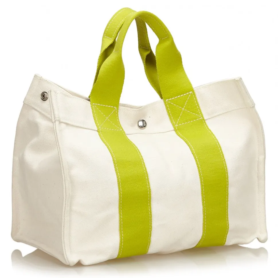 Hermès Vintage - Sac Deauville PM Tote Bag - White Light Green - Canvas Handbag - Luxury High Quality - Avvenice