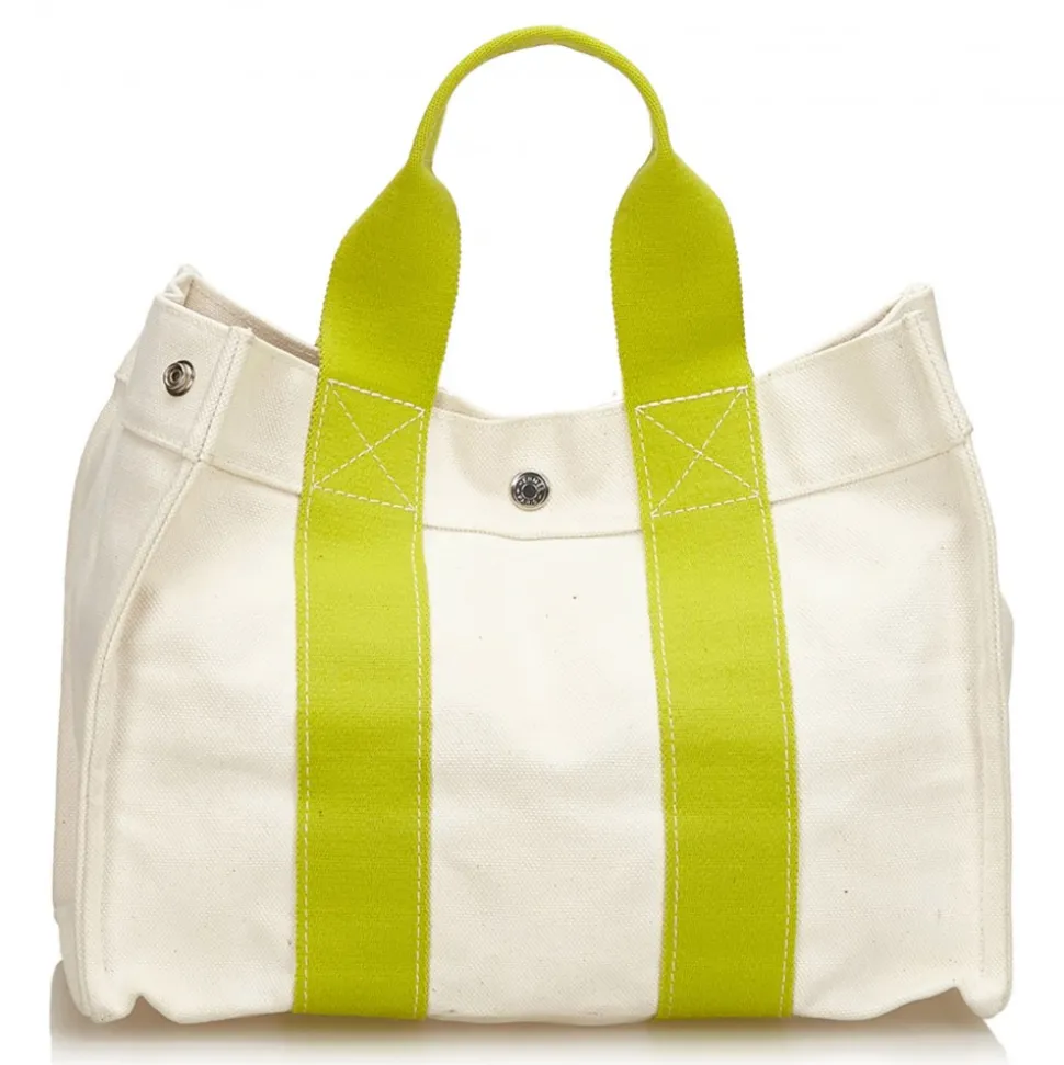 Hermès Vintage - Sac Deauville PM Tote Bag - White Light Green - Canvas Handbag - Luxury High Quality - Avvenice