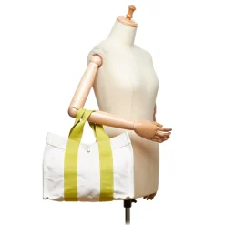 Hermès Vintage - Sac Deauville PM Tote Bag - White Light Green - Canvas Handbag - Luxury High Quality - Avvenice