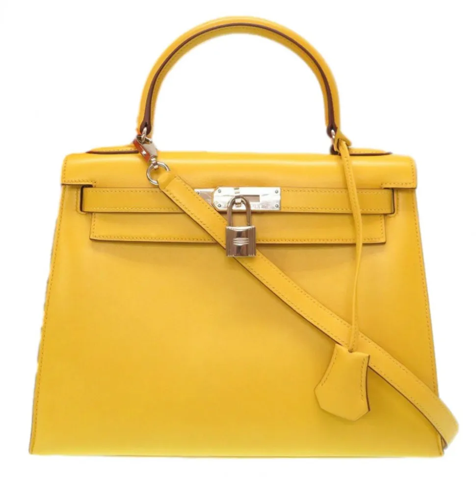 Hermès Vintage - Tadelakt Kelly 28 Bag - Yellow - Leather and Calf Handbag - Luxury High Quality - Avvenice