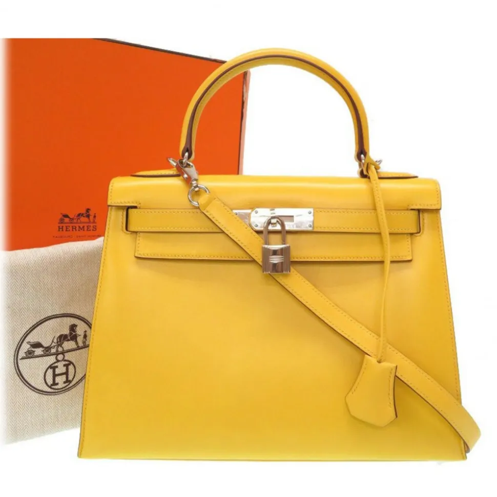 Hermès Vintage - Tadelakt Kelly 28 Bag - Yellow - Leather and Calf Handbag - Luxury High Quality - Avvenice