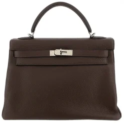 Hermès Vintage - Taurillon Clemence Kelly Retourne 32 - Dark Brown - Leather Handbag - Avvenice
