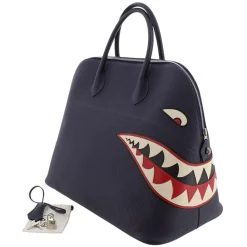 Hermès Vintage - Togo Shark Bolide 45 - Blue Navy - Leather Handbag - Avvenice
