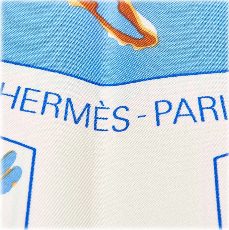 Hermès Vintage - Vive Les Champions Scarf - Light Blue Multi - Silk Foulard - Luxury High Quality - Avvenice