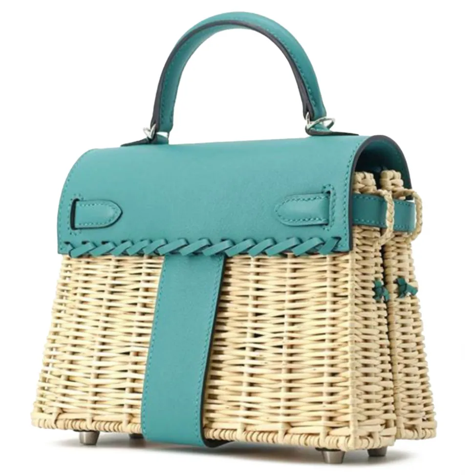 Hermès Vintage - Wicker and Swift Mini Kelly Picnic 20 - Brown - Leather and Calf Handbag - Luxury High Quality - Avvenice