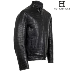 Hettabretz - Crocodile Niloticus Biker Jacket with Silk Lining - Black - Italian Handmade Jacket - Luxury High Quality Leather - Avvenice