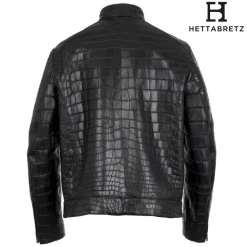 Hettabretz - Crocodile Niloticus Biker Jacket with Silk Lining - Black - Italian Handmade Jacket - Luxury High Quality Leather - Avvenice