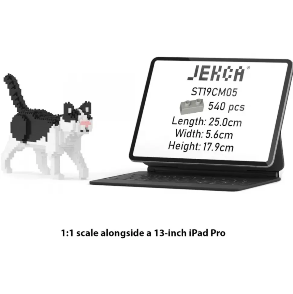 Jekca - Black and White Cat Mini 01 - Lego - Sculpture - Construction - 4D - Brick Animals - Toys - Avvenice