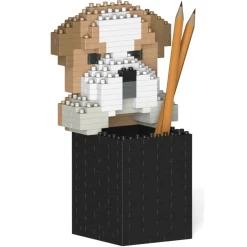 Jekca - English Bulldog Pencil Cup 01S - Lego - Sculpture - Construction - 4D - Brick Animals - Toys - Avvenice