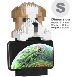 Jekca - English Bulldog Phone Stand 01S - Lego - Sculpture - Construction - 4D - Brick Animals - Toys - Avvenice