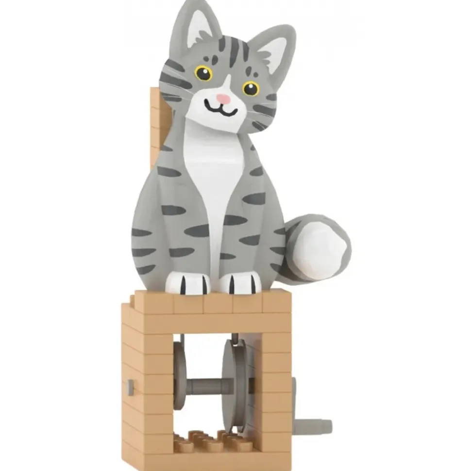 Jekca - Grey Tabby Cat - Automata - Lego - Sculpture - Construction - 4D - Brick Animals - Toys - Avvenice