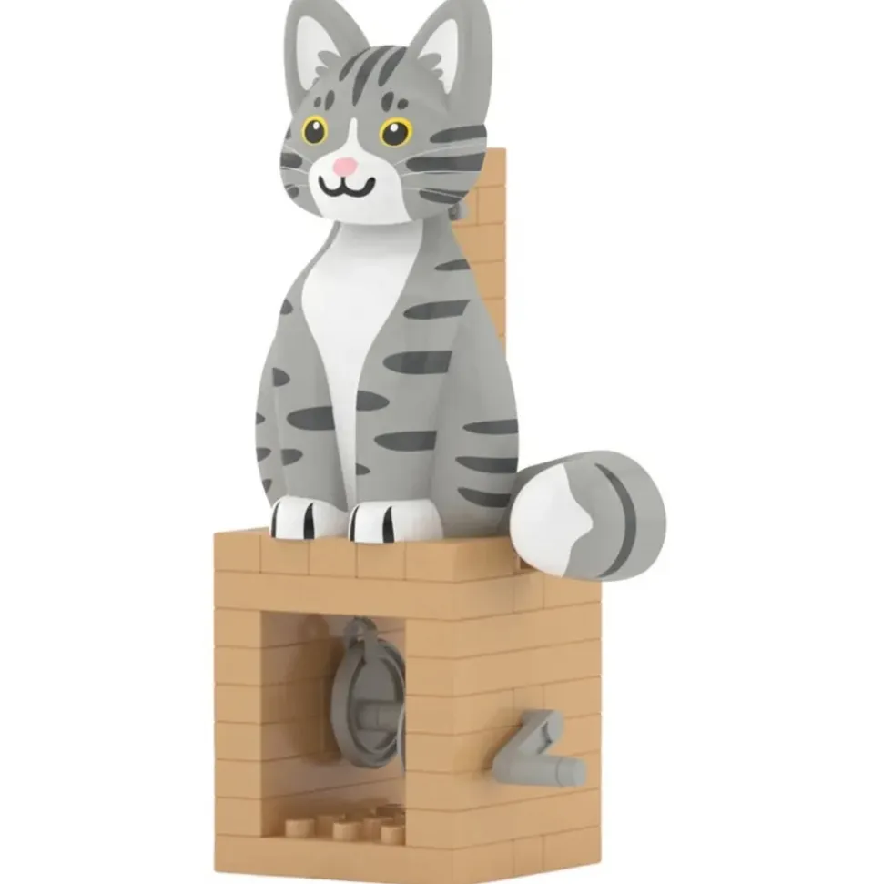 Jekca - Grey Tabby Cat - Automata - Lego - Sculpture - Construction - 4D - Brick Animals - Toys - Avvenice