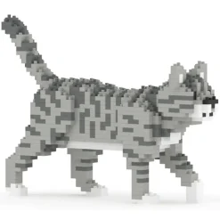 Jekca - Grey Tabby Cat Mini 01 - Lego - Sculpture - Construction - 4D - Brick Animals - Toys - Avvenice