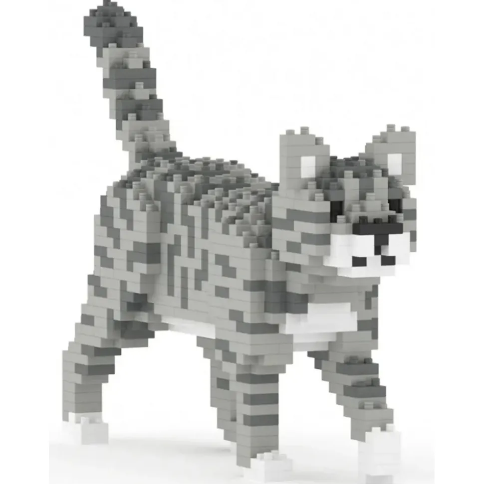 Jekca - Grey Tabby Cat Mini 01 - Lego - Sculpture - Construction - 4D - Brick Animals - Toys - Avvenice