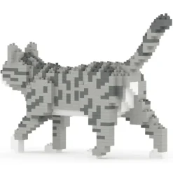 Jekca - Grey Tabby Cat Mini 01 - Lego - Sculpture - Construction - 4D - Brick Animals - Toys - Avvenice