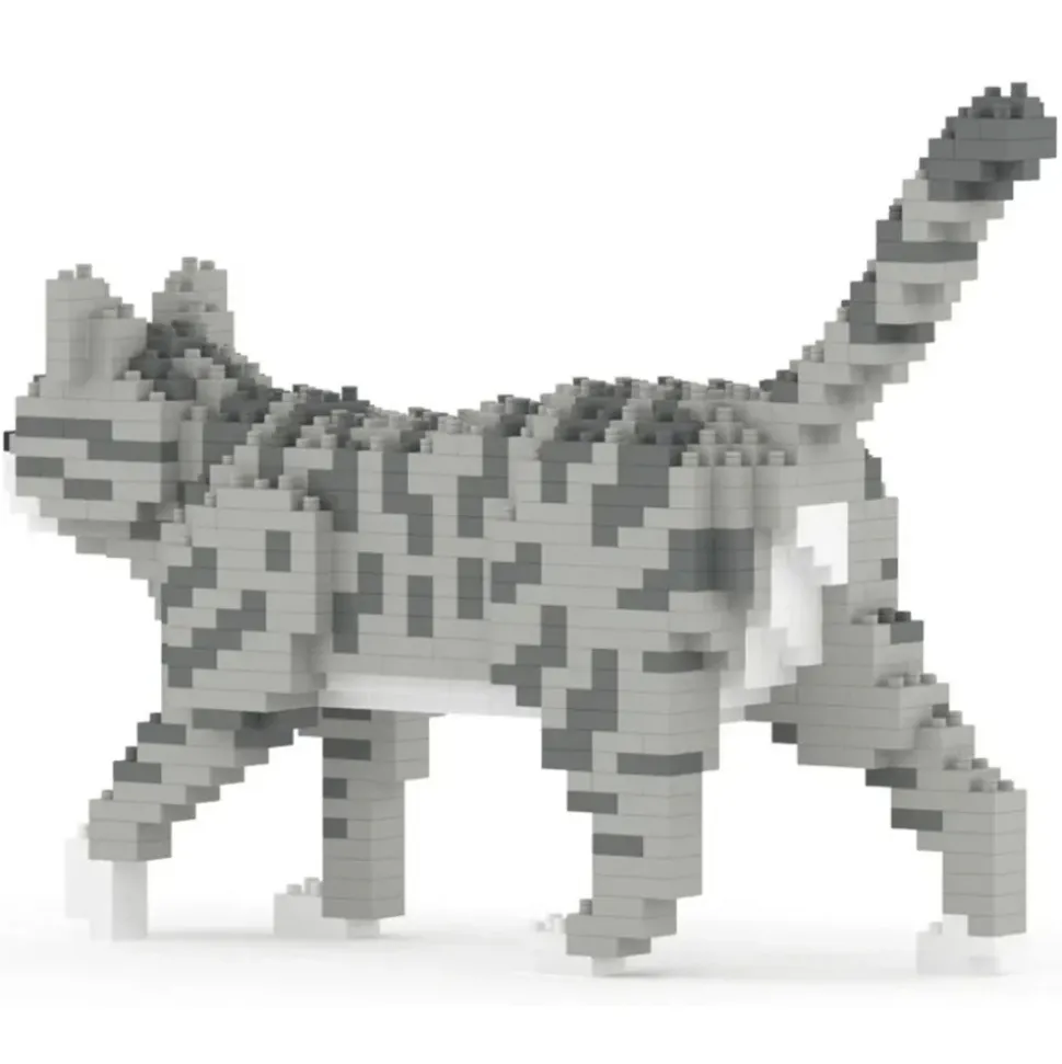 Jekca - Grey Tabby Cat Mini 01 - Lego - Sculpture - Construction - 4D - Brick Animals - Toys - Avvenice