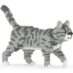 Jekca - Grey Tabby Cat Mini 01 - Big - Lego - Sculpture - Construction - 4D - Brick Animals - Toys - Avvenice