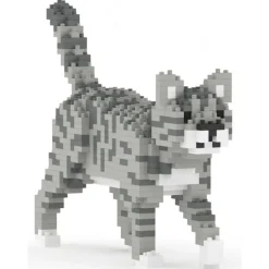 Jekca - Grey Tabby Cat Mini 01 - Big - Lego - Sculpture - Construction - 4D - Brick Animals - Toys - Avvenice