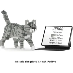 Jekca - Grey Tabby Cat Mini 01 - Big - Lego - Sculpture - Construction - 4D - Brick Animals - Toys - Avvenice