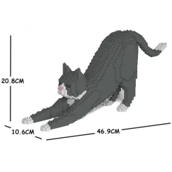 Jekca - Grey Tuxedo Cat 04S - Lego - Sculpture - Construction - 4D - Brick Animals - Toys - Avvenice