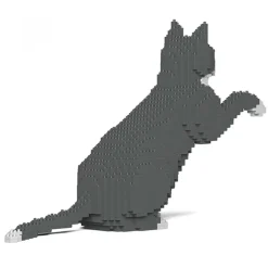 Jekca - Grey Tuxedo Cat 03S - Lego - Sculpture - Construction - 4D - Brick Animals - Toys - Avvenice