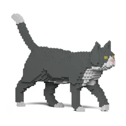 Jekca - Grey Tuxedo Cat 02S - Lego - Sculpture - Construction - 4D - Brick Animals - Toys - Avvenice