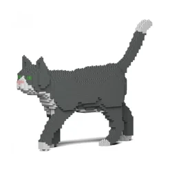 Jekca - Grey Tuxedo Cat 02S - Lego - Sculpture - Construction - 4D - Brick Animals - Toys - Avvenice