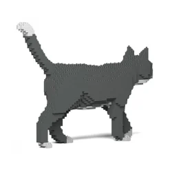 Jekca - Grey Tuxedo Cat 02S - Lego - Sculpture - Construction - 4D - Brick Animals - Toys - Avvenice