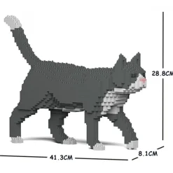 Jekca - Grey Tuxedo Cat 02S - Lego - Sculpture - Construction - 4D - Brick Animals - Toys - Avvenice