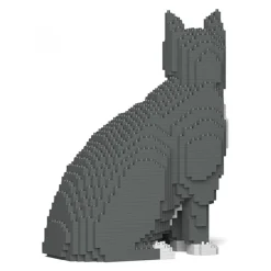 Jekca - Grey Tuxedo Cat 01S - Lego - Sculpture - Construction - 4D - Brick Animals - Toys - Avvenice