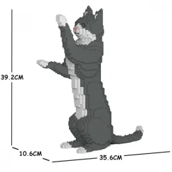 Jekca - Grey Tuxedo Cat 05S - Lego - Sculpture - Construction - 4D - Brick Animals - Toys - Avvenice
