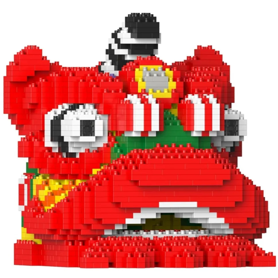 Jekca - Lion Dance Head 01 - Big - Lego - Sculpture - Construction - 4D - Brick Animals - Toys - Avvenice