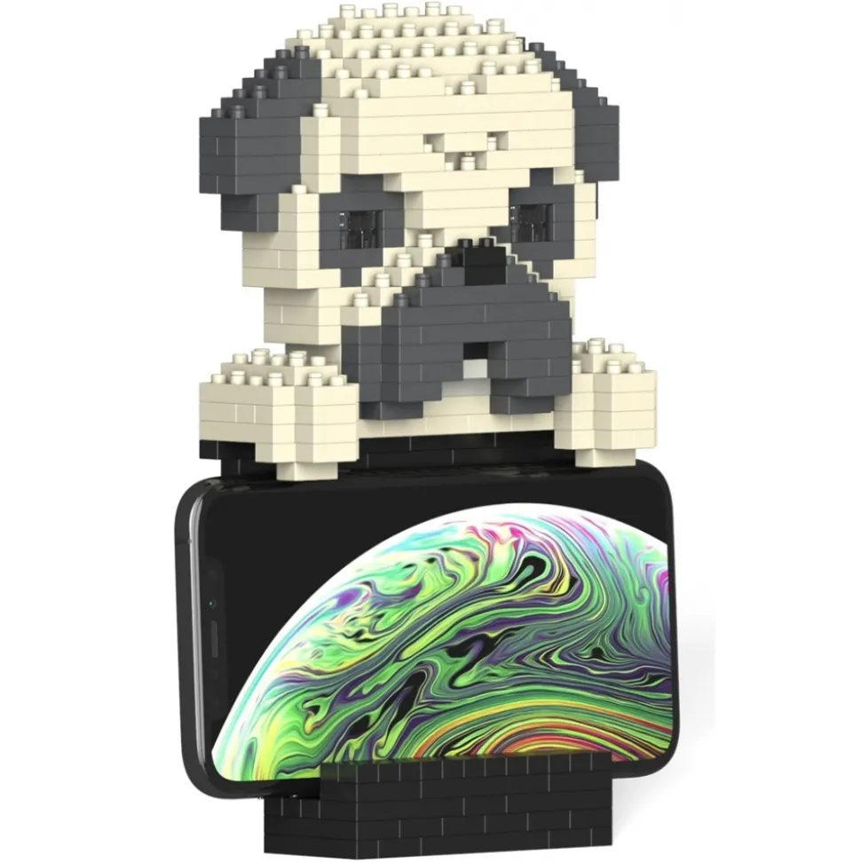 Jekca - Pug Phone Stand 01S - Lego - Sculpture - Construction - 4D - Brick Animals - Toys - Avvenice