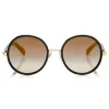 Jimmy Choo - Andie - Black Acetate Round Framed Sunglasses with Leapard Cavallino Leather Detailing - Jimmy Choo Eyewear - Avvenice