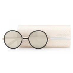 Jimmy Choo - Andie - Rose Gold and Black Round Sunglasses with Silver Fabric Detailing - Jimmy Choo Eyewear - Avvenice