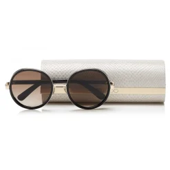 Jimmy Choo - Andie - Rose Gold and Black Round Sunglasses with Gold and Silver Fabric Detailing - Jimmy Choo Eyewear - Avvenice