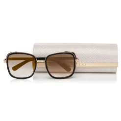 Jimmy Choo - Elva - Black and Rose Gold Oversized Sunglasses with Leopard Leather Detailing - Sunglasses - Jimmy Choo Eyewear - Avvenice