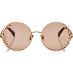 Jimmy Choo - Gema - Nude Round Shaped Metal Sunglasses with Swarovski Crystals and Pearls - Jimmy Choo Eyewear - Avvenice