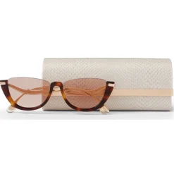 Jimmy Choo - Iona - Dark Havana Acetate Cat Eye Sunglasses with Pink-Gold Mirror Lenses - Jimmy Choo Eyewear - Avvenice