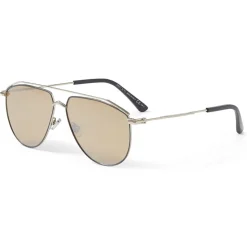 Jimmy Choo - Lex - Light Gold Stainless Steel and Metal Aviator Sunglasses with Silver Mirror Lenses - Avvenice