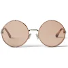 Jimmy Choo - Lilo - Palladium Round Sunglasses with Pink-Shaded Mirror Lenses - Jimmy Choo Eyewear - Avvenice