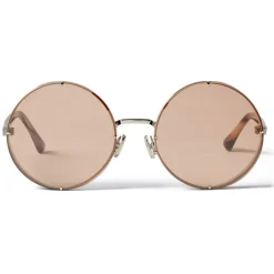 Jimmy Choo - Lilo - Palladium Round Sunglasses with Pink-Shaded Mirror Lenses - Jimmy Choo Eyewear - Avvenice