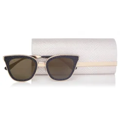 Jimmy Choo - Lizzy - Black and Gold Cat-Eye Sunglasses with Crystal Detailing - Sunglasses - Jimmy Choo Eyewear - Avvenice