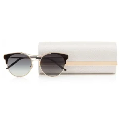 Jimmy Choo - Lue - Copper Gold Metal Cat-Eye Sunglasses with Black Leather Detailing - Sunglasses - Jimmy Choo Eyewear - Avvenice