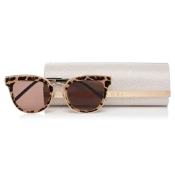 Jimmy Choo - Nile - Rose Gold Metal Cat-Eye Sunglasses with Leopard Leather Detailing - Sunglasses - Jimmy Choo Eyewear - Avvenice