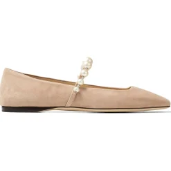 Jimmy Choo - Suede Flats with Pearl Embellishment - Pink White - Jimmy Choo Exclusive Luxury Collection - Avvenice