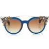 Jimmy Choo - Vivy - Blue and Gold Round Framed Sunglasses with Detachable Jewel Clip On - Sunglasses - Jimmy Choo Eyewear - Avvenice