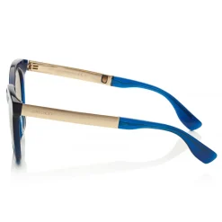 Jimmy Choo - Vivy - Blue and Gold Round Framed Sunglasses with Detachable Jewel Clip On - Sunglasses - Jimmy Choo Eyewear - Avvenice