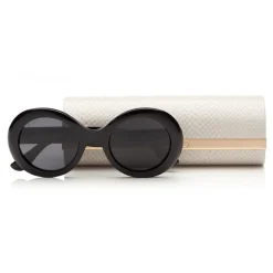 Jimmy Choo - Wendy - Black Round Framed Sunglasses with Lurex Detailing - Sunglasses - Jimmy Choo Eyewear - Avvenice