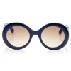 Jimmy Choo - Wendy - Blue Round Framed Sunglasses with Lurex Detailing - Sunglasses - Jimmy Choo Eyewear - Avvenice